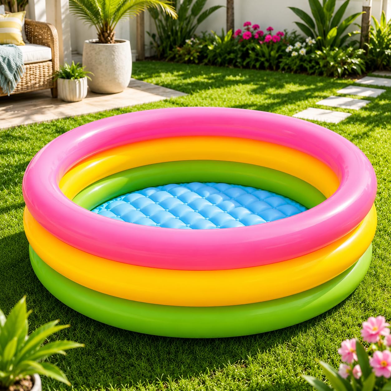TOYCO 2 Feet Swimming Pool for Kids & Adults | Premium Inflatable Bathing Pool Tub | Extra-Large 24x6 inch 3-Layer Striped Bath Tub Without Pump for Home & Outdoor Use-image-33