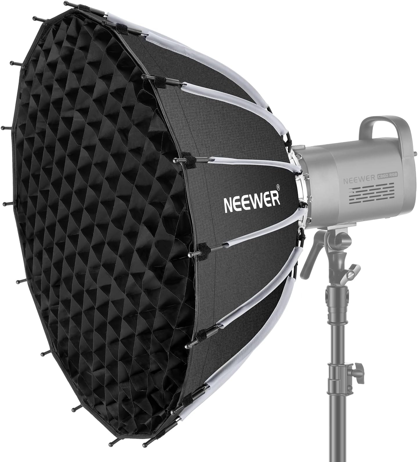 26inch/65cm Parabolic Softbox Quick Set up Quick Folding, with Diffusers/Honeycomb Grid/Bag, Compatible with Aputure 120d Light Dome Godox sl60w NEEWER RGB CB60 and other Bowens Mount Lights