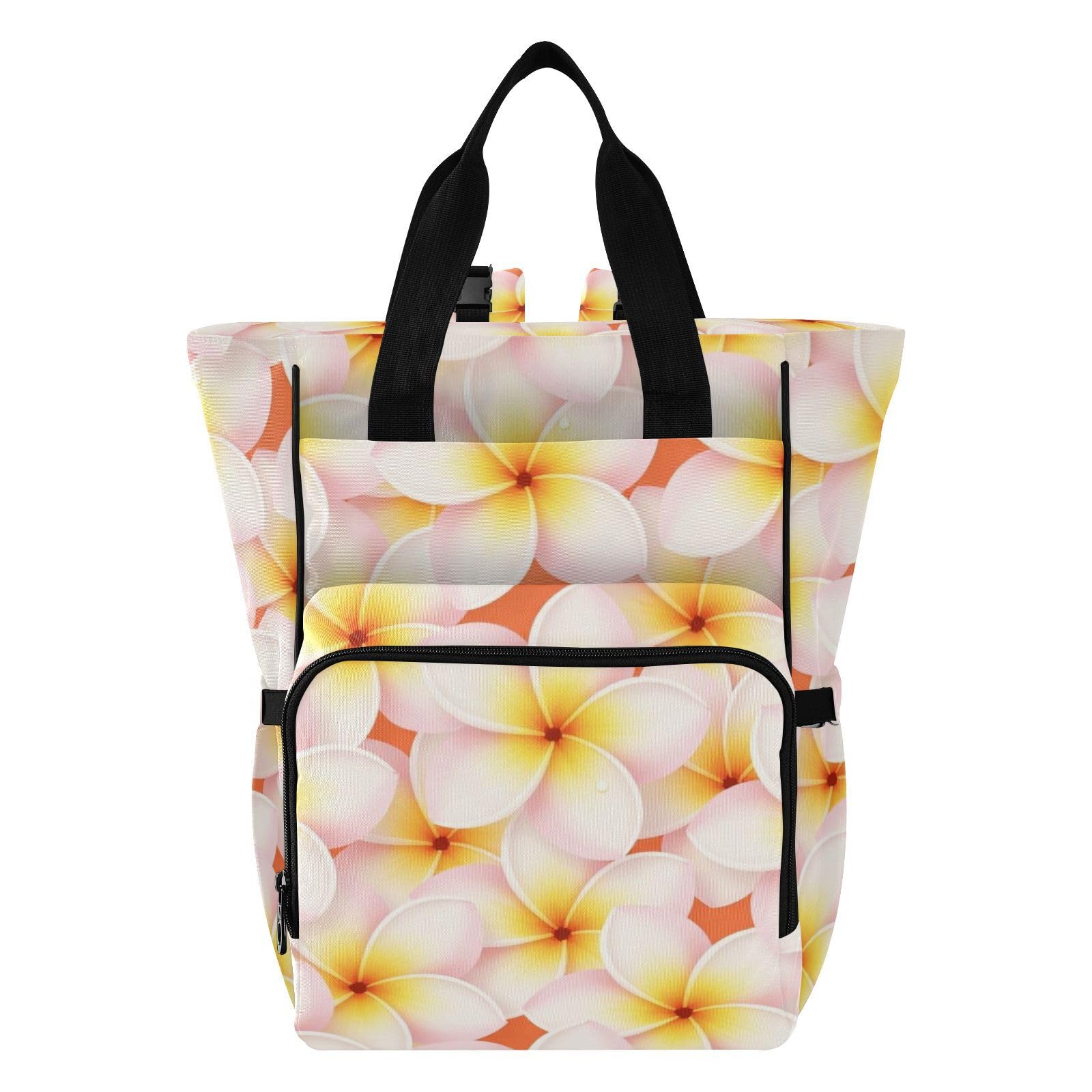Torba na pieluchy plecak dla mam tatusiów plumeria kwiaty tropikalny ogród