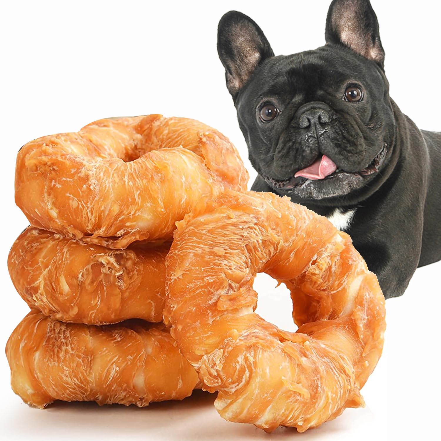 ASMPET Dog Donut Treats, Chicken Wrapped Rawhide Donuts, Dental Care Dog Chews (Pack of 4)