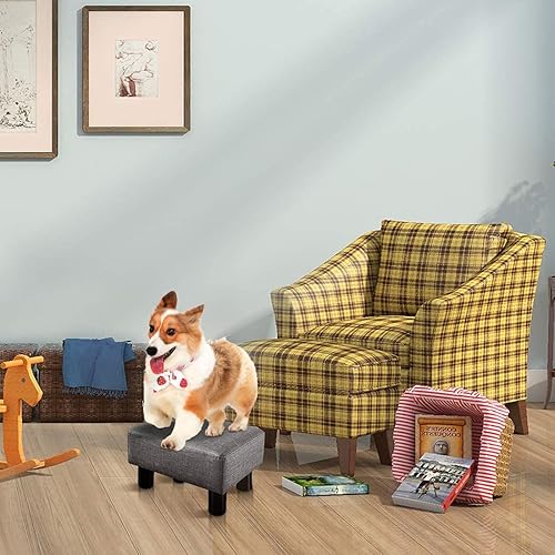 Miniatura 10 de LUE BONA Taburete rectangular pequeño, reposapiés de tela de lino sintético con patas de plástico antideslizantes, reposapiés rectangular moderno,