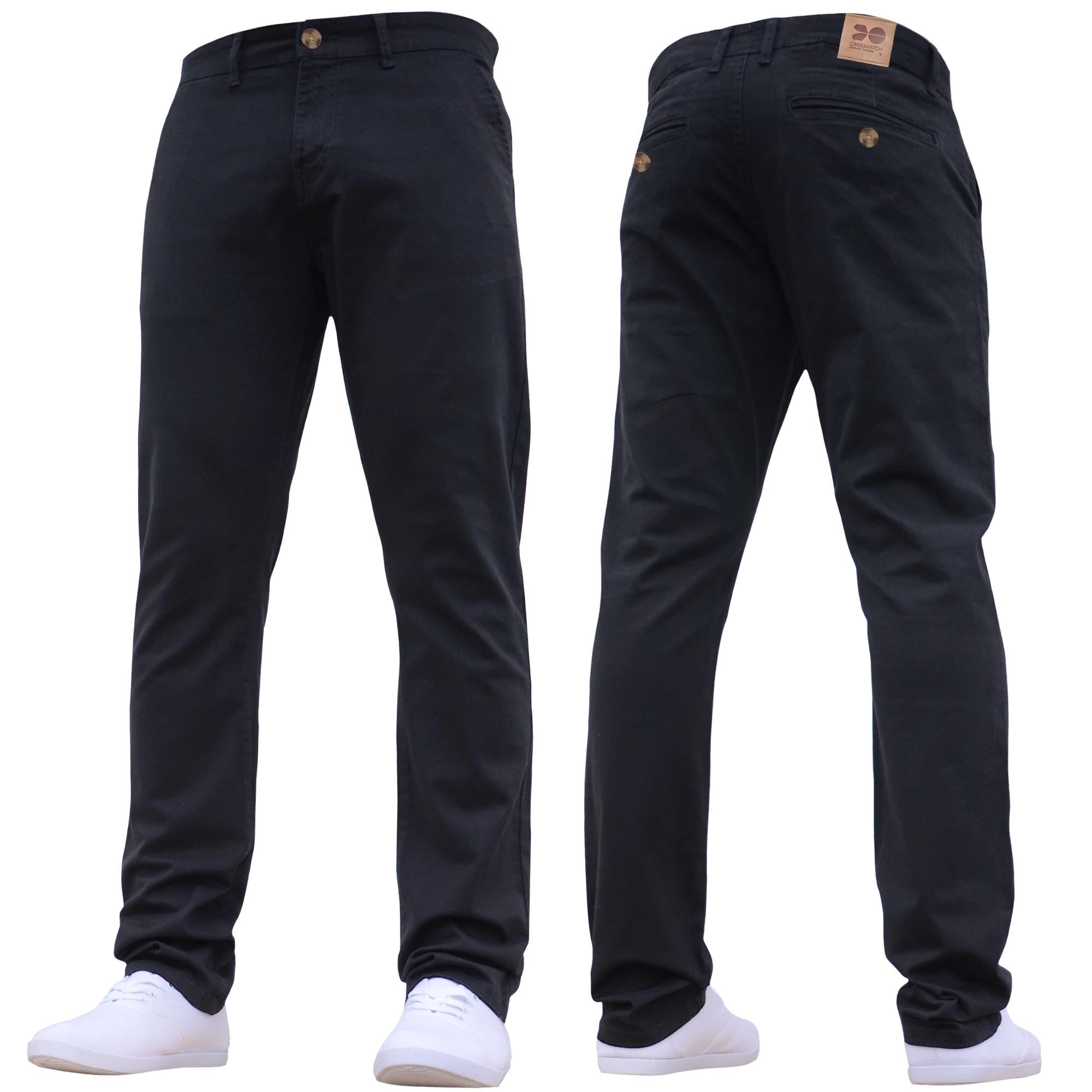 Crosshatch Mens Stretch Chino 'LARENTO' Slim Fit Leg Smart Work Trousers Jeans by JEANBASE Black 32W X 30L
