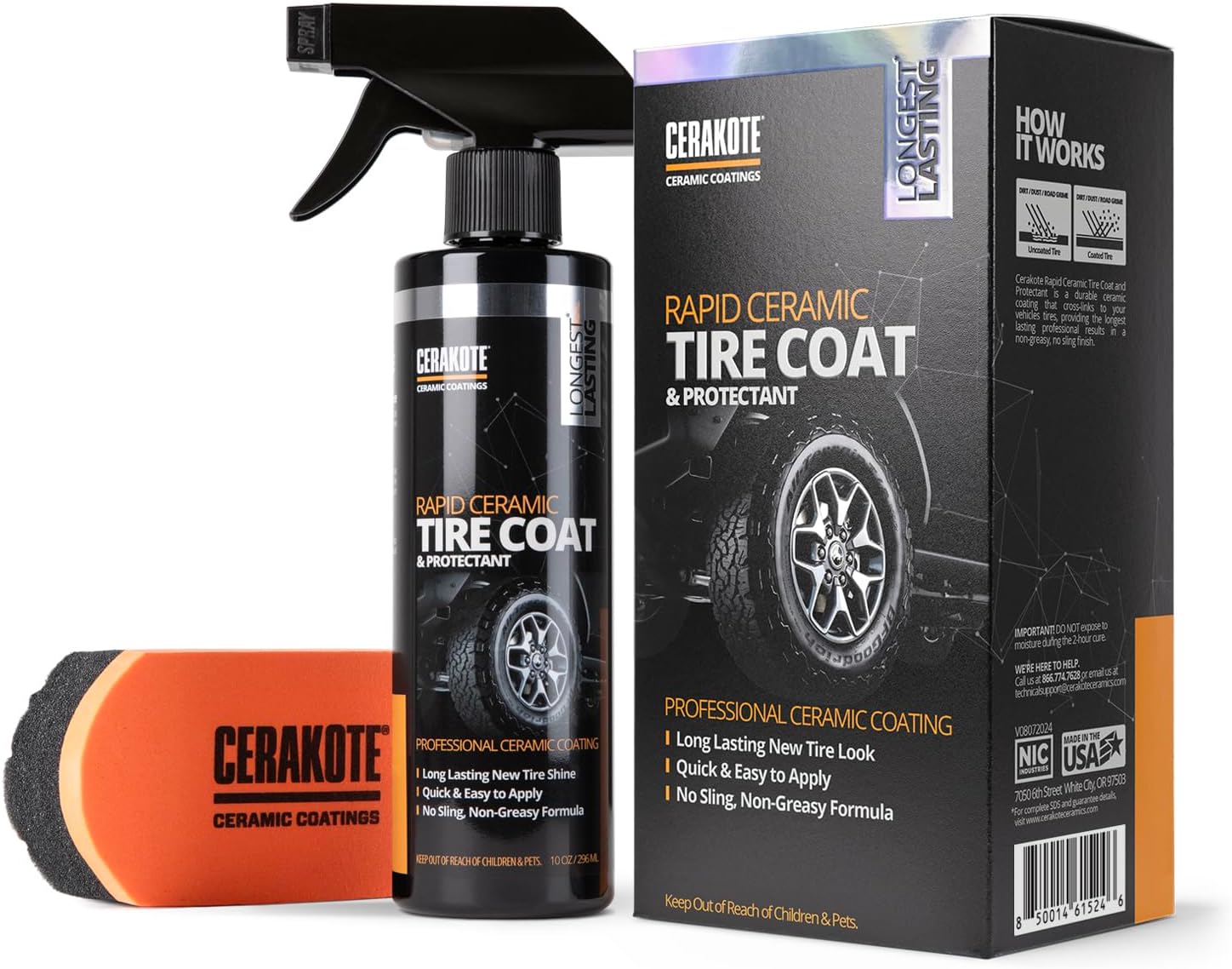 CERAKOTE Rapid Ceramic Tire Coat – Showroom New Tire Shine – Deep Tire Black Finish – Lasts Up to 10x Longer – No Sling