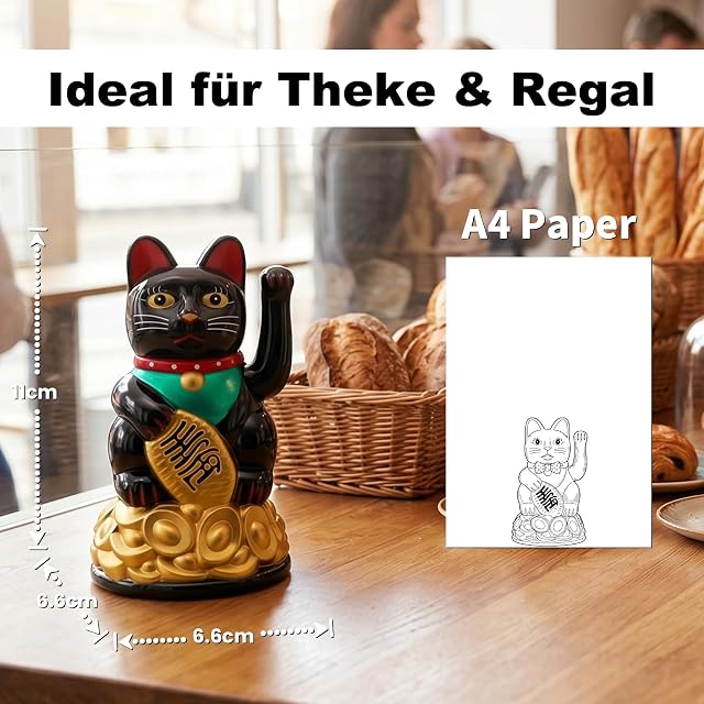 Foto 2 de 7 de Gato de la suerte Starlet24, gato que saluda, gato Feng Shui, Maneki Neko, plástico, Negro, 11 cm
