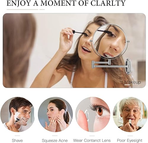 Miniatura 3 de GloRiastar Espejo de maquillaje montado en la pared, espejo de maquillaje de doble cara con aumento para baño, extensión de 8 pulgadas, espejo con