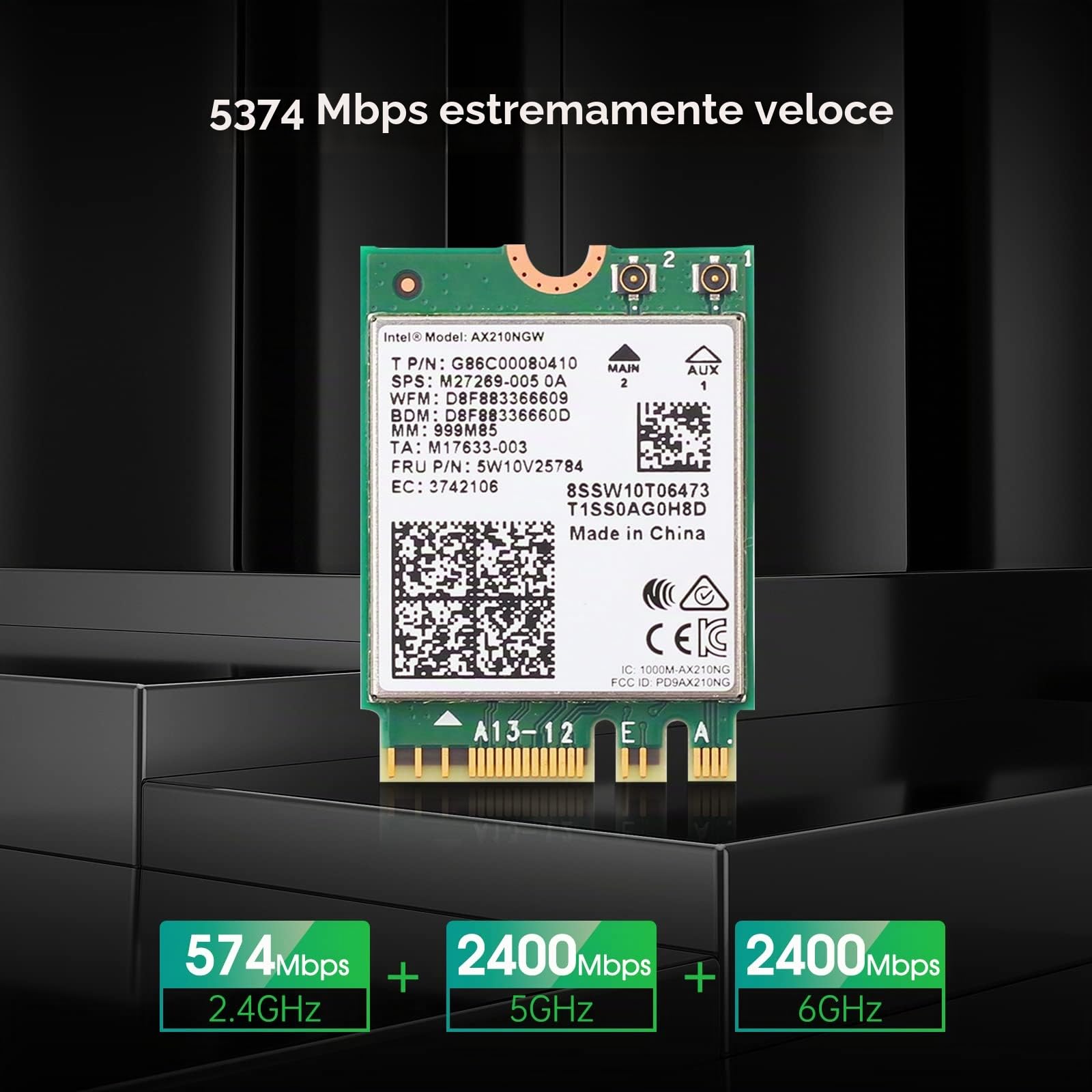EDUP Scheda WiFi 6E Intel AX210 NGW, Bluetooth 5.3, adattatore di rete Tri-Band MU-MIMO, supporto Wi-Fi 6 GHz 11AX, compatibile con Windows 10/11 (64 bit) e Linux, M.2/NGFF