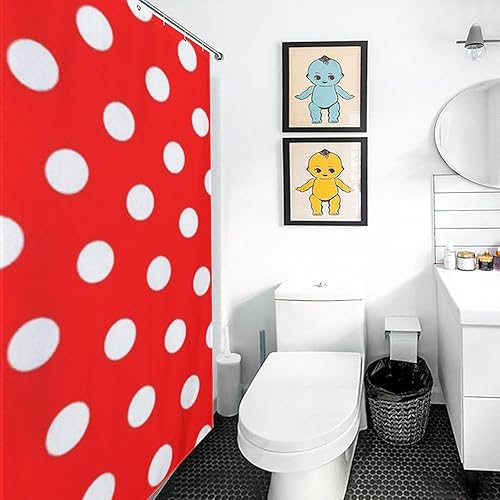 Miniatura 5 de Juego de cortinas de ducha de lunares rojos y blancos, 60 x 72 pulgadas, impermeables, lavables, cortinas de baño con 12 ganchos