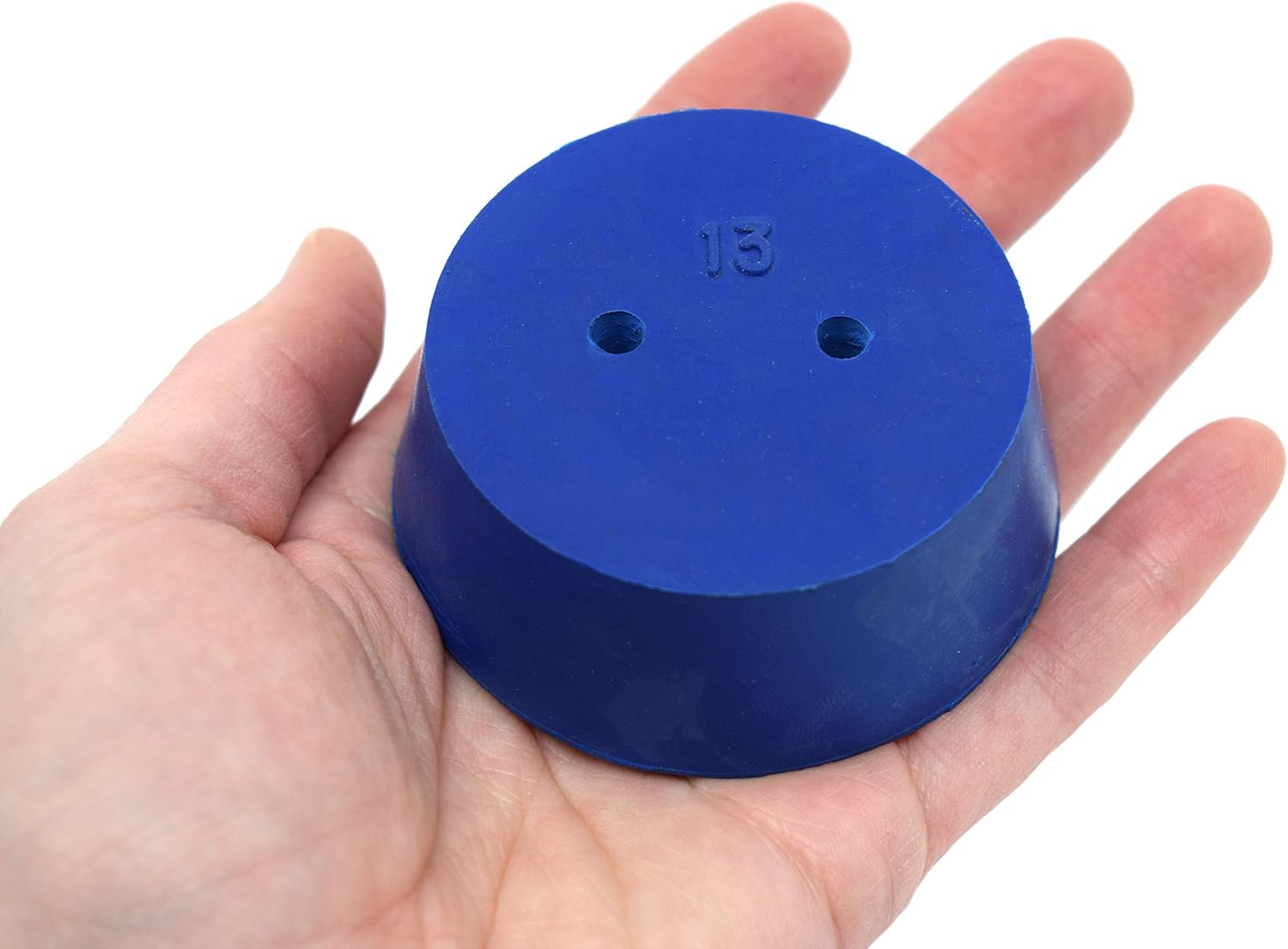 10PK Neoprene Stoppers, 2 Holes - ASTM - Size #13-58mm Bottom, 68mm Top, 25mm Length - Suitable for use with Petroleum, Oils & Most Inorganic Acids and Bases - Eisco Labs