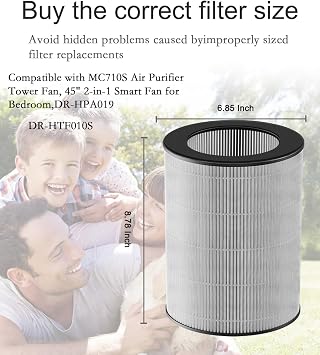 2 Pack DR-HPA019 Replacement Filter Compatible with Dreo Air Purifier Tower Fan MC710S, DR-HTF010S, 2-in-1 High-Efficiency Filtration Replacement Filter