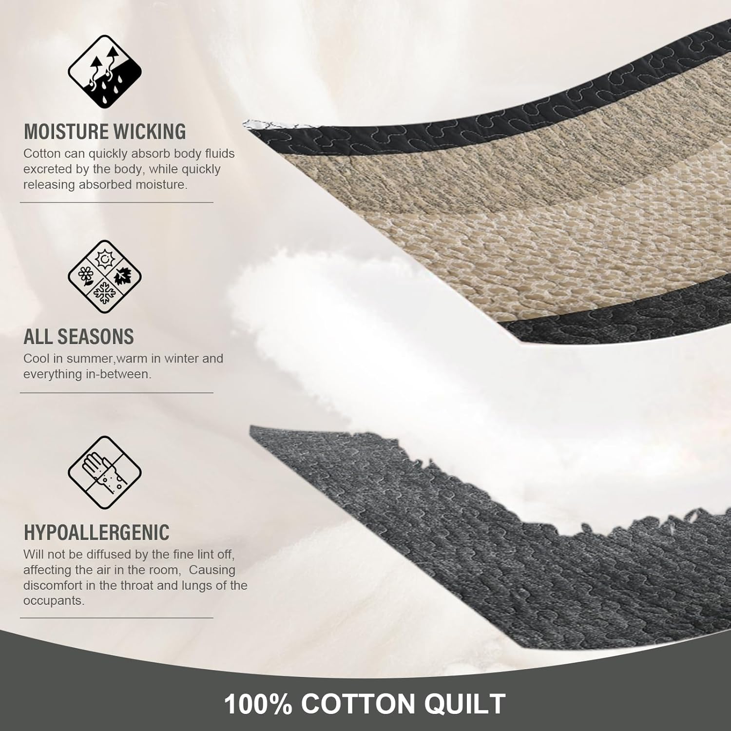 100% Cotton King Quilt Set, Quilted Bedspreads for King Bed, Farmhouse Vintage Striped Reversible Bedding Set, Lightweight Soft Thin Comforter, 3 Pieces, Charcoal/Gray/Beige