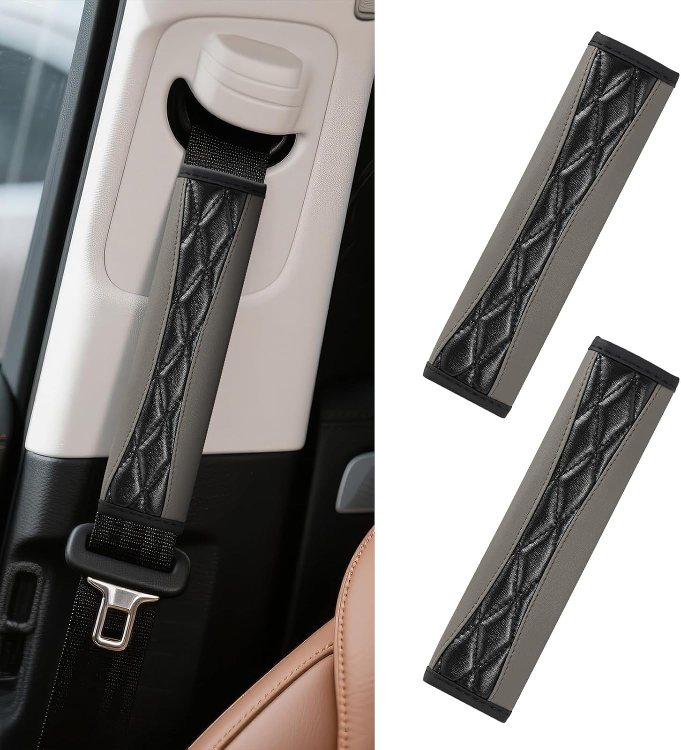 wuyaoyao 2PCS Car Seat Belt Cover Pad, Soft Leather Seatbelt Covers for Car, Seatbelt Protector for Shoulder & Neck, Universal Seat Belt Shoulder Strap Covers for Kids and Adults (Gray)