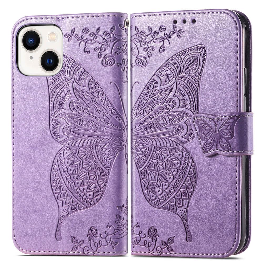 KRHGEIK for iPhone 15 Plus/iPhone 14 Plus Wallet Case for Women,Butterfly Emboss PU Leather Flip Folio Cover Card Holder Stand Phone Case Wallet for iPhone 14 Plus/15 Plus 6.7 Inch (Lavender)