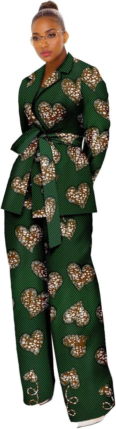 African Clothes for Women Long Lined Blazer and High Waist Pants 2 Piece Set Print Outfits Ankara Attire
