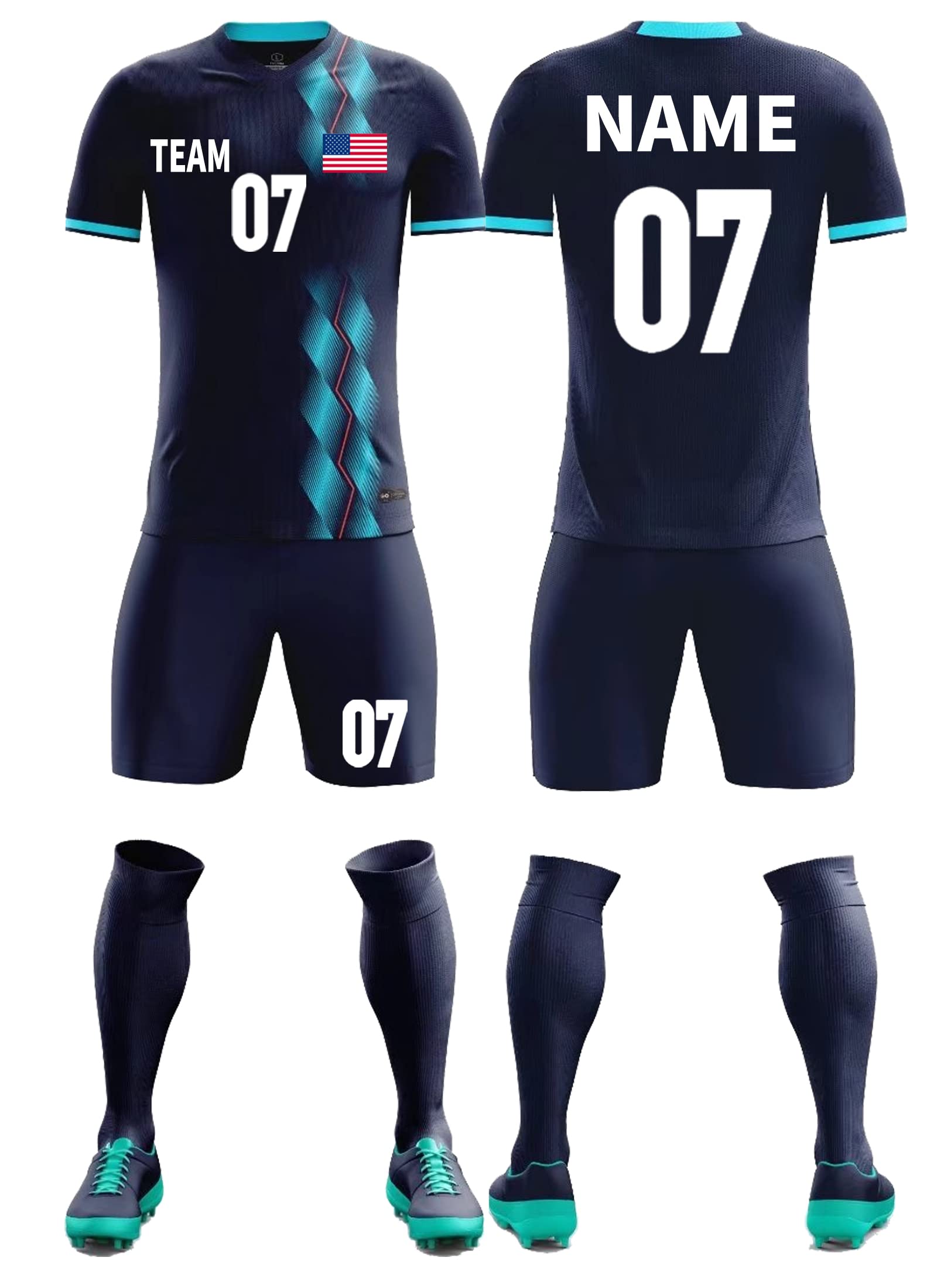 TOMIYO Custom Soccer Jersey Kids Adults Personalized Soccer Shirt Short Men Women with Name Team Number Logo NavyBlue