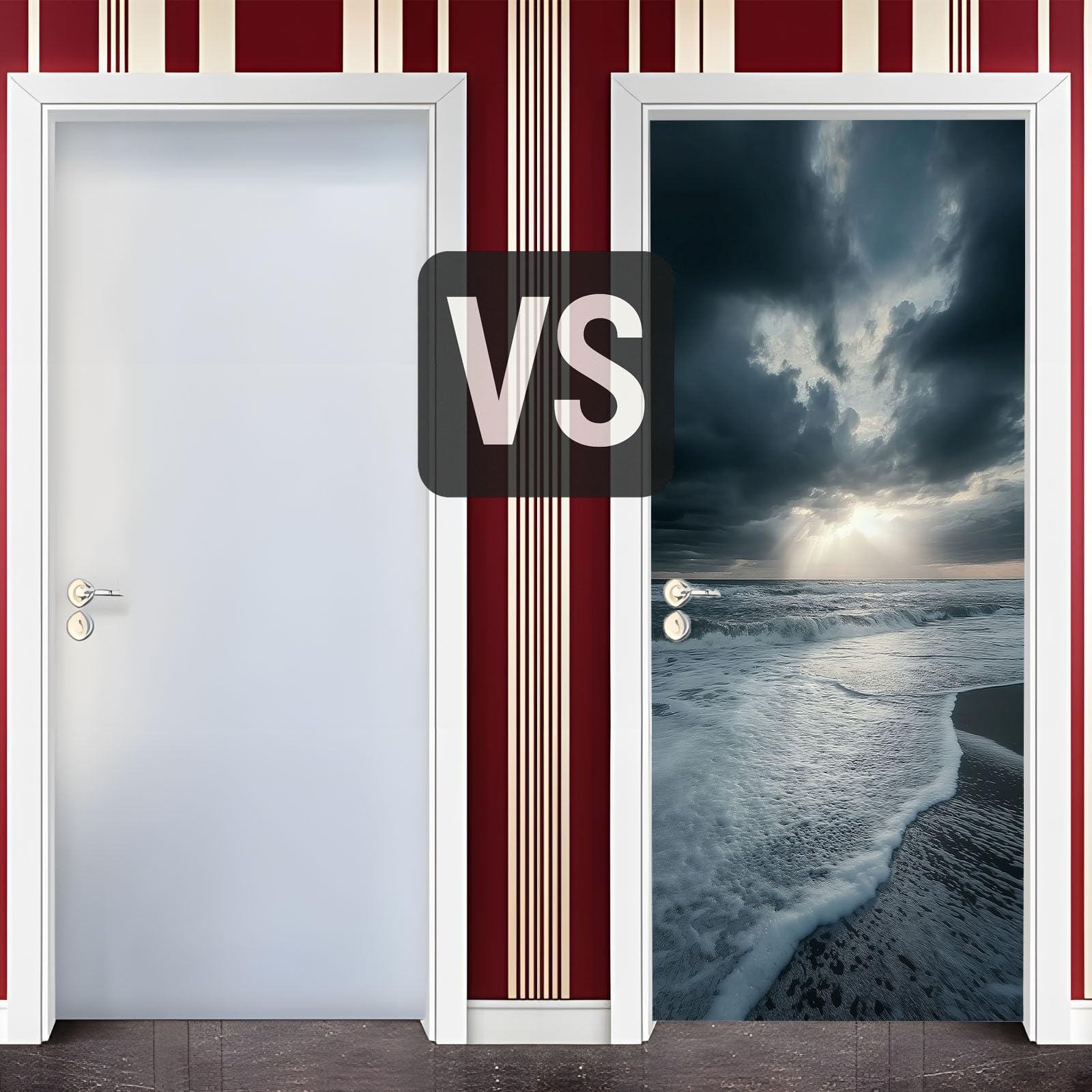 Naklejka na drzwi, samoprzylepna, 80 x 210 cm, naturalny krajobraz, plakat na drzwi - plaża, fale, ciemne chmury, trwała i wodoszczelna, fototapeta, folia na drzwi, szara 3D "zrób to sam", naklejka na