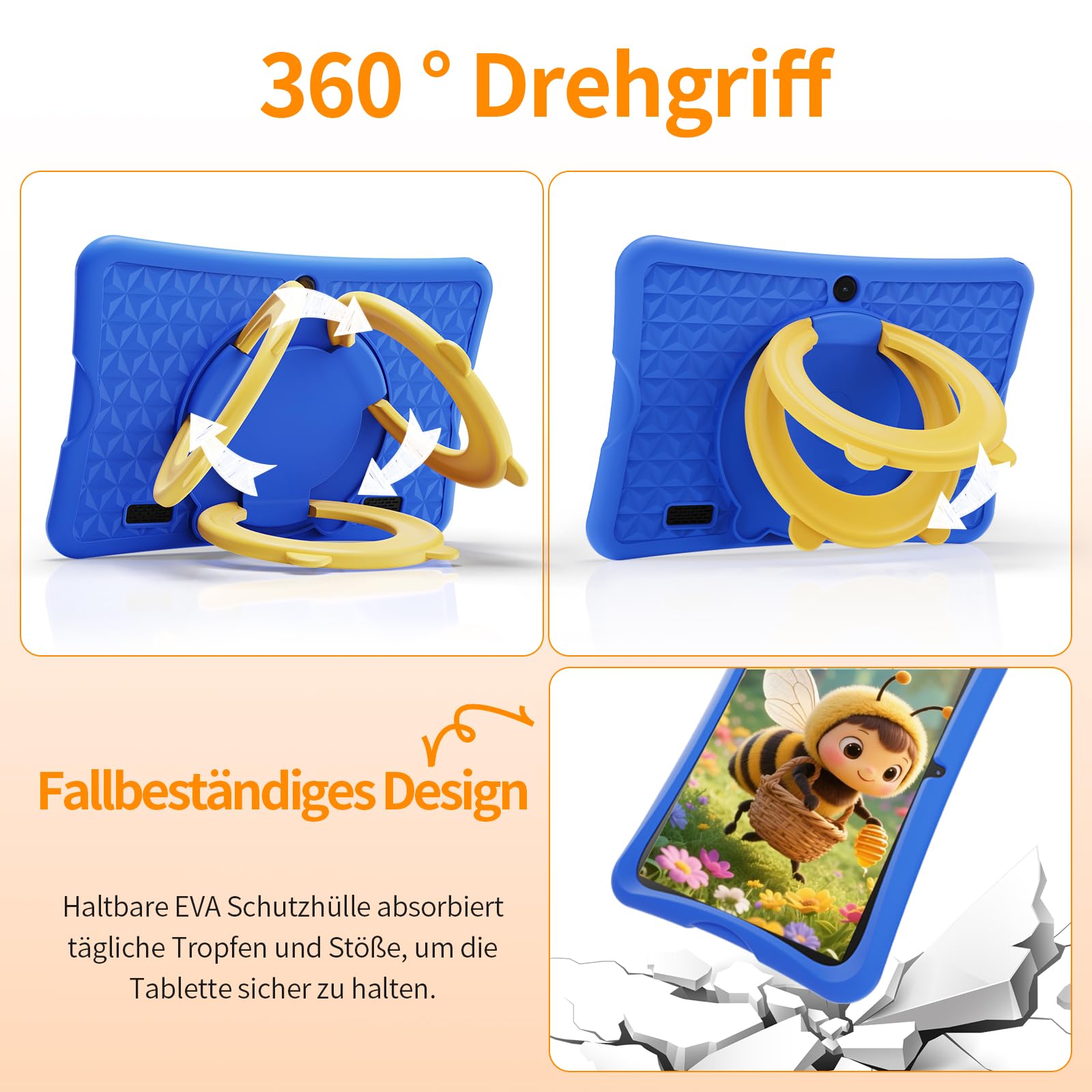 DigiLand 10,1-Zoll-Kinder-Tablet, Android 15-Tablets mit Schutzhülle, RAM 6GB + ROM 32GB, 1280 * 800 IPS-Bildschirm, 2MP+5MP Dual-Kamera, 6000mAh, OTA, Lerntablett mit Kindersicherung und iWawa,Blau