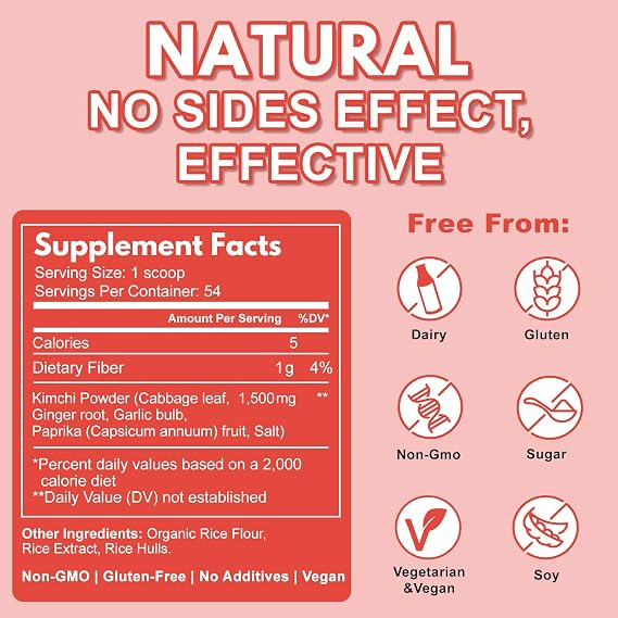 Kimchi Supplement, Kimchi Capsules Alternative (Powder Form), Probiotics & Enzymes Supports Gut & Digestive, Taste Well, One Fermented Superfood for Antioxidant Support, 170g