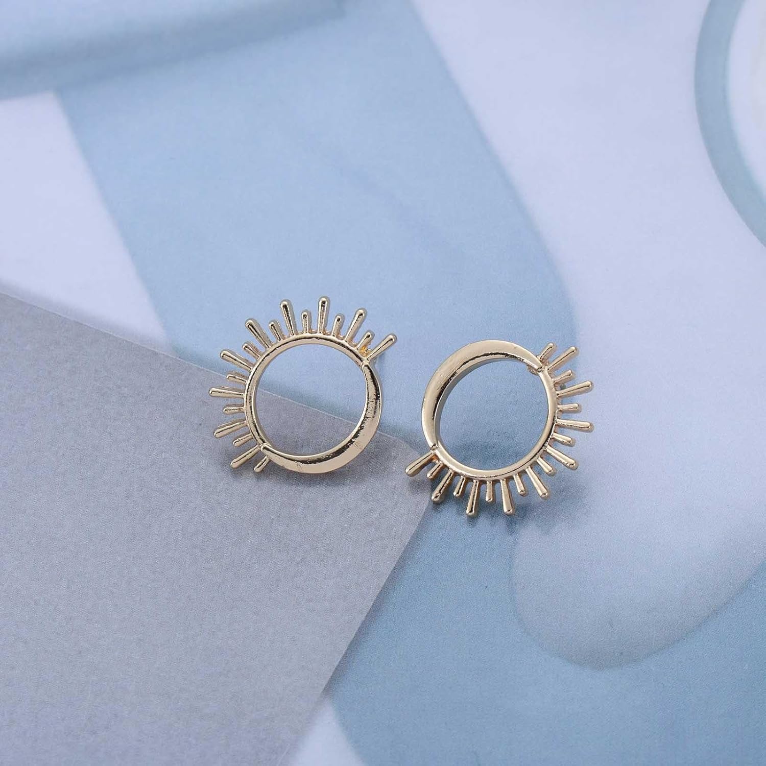 Boho Open Circle Hoop Earrings Gold Sunburst Earrings Sun Moon Stud Earrings Vintage Crescent Moon Earrings Statement Round Earrings Jewelry for Women - Image 5