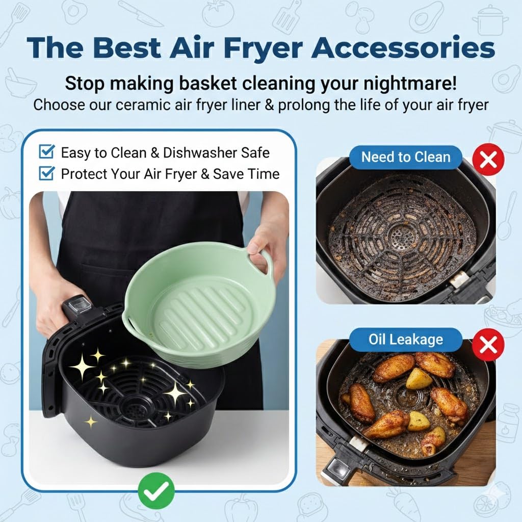 Patelnia do zapiekania Airfryer - Okrągła - 20 cm - Wykonana z ceramiki - Z uchwytami z ceramiki - Na lasagne, tiramisu