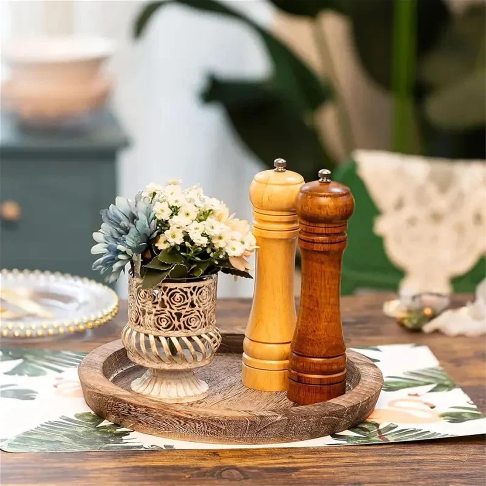 Bandeja de Madera para Servir (2 Unidades), Ideal para almacenar Frutas, Aperitivos y Frutas, Multiusos, Ideal para Bodas, Fiestas, hogar y Cocina (29 x 29 x 2,5 cm).