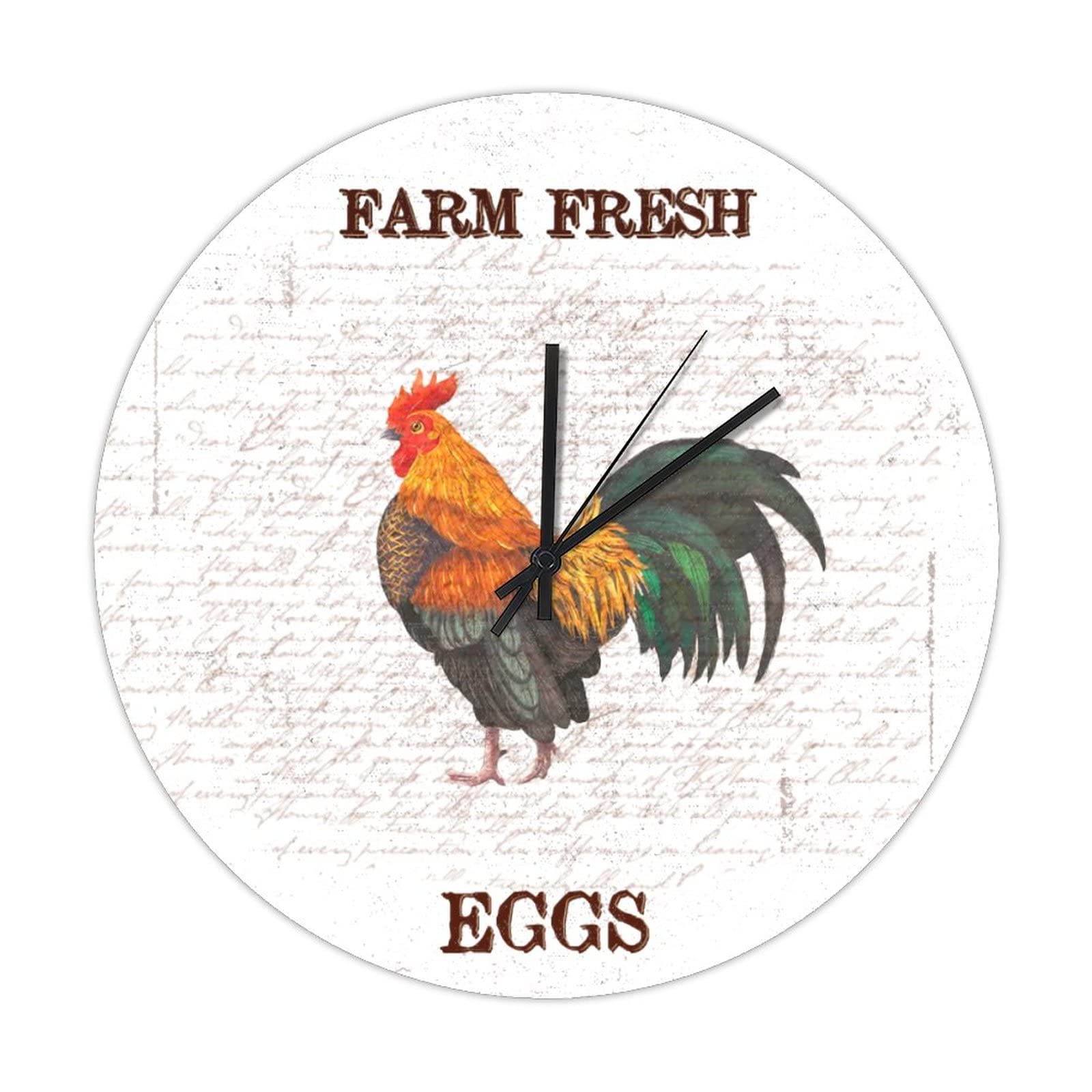 Horloge ronde en bois œufs frais décor coq 38cm