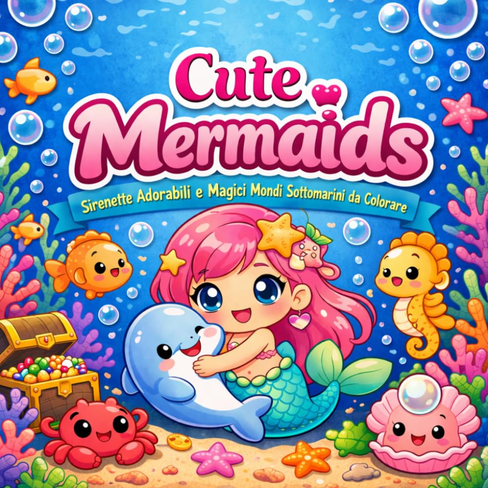 Cute Mermaids: Sirenette Adorabili e Magici Mondi Sottomarini da Colorare