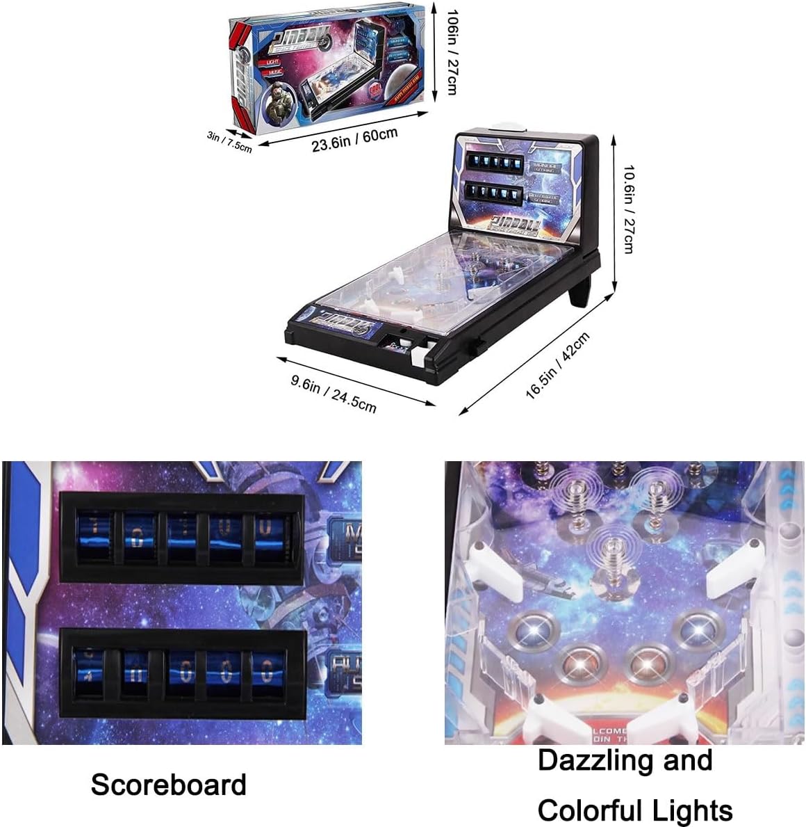 Birthday Pinball Machine with Scoreboard, Portable Retro Arcade Electronic Pinball Toy, Exciting Tabletop Pinball Machine for Christmas Kids Home