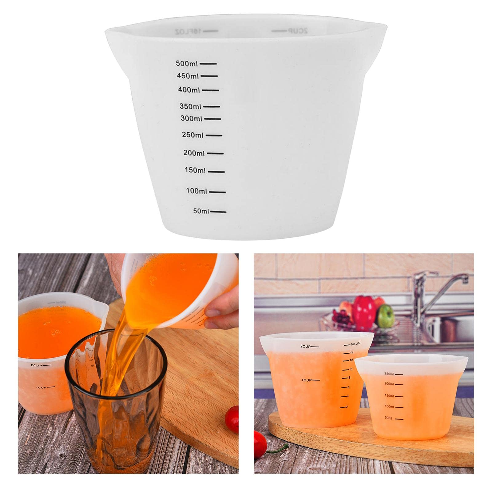 Wiederverwendbare Silikon-Messbecher, Messwerkzeuge für Küche, Backutensilien, 500 ml, Weiß, 10 Stück