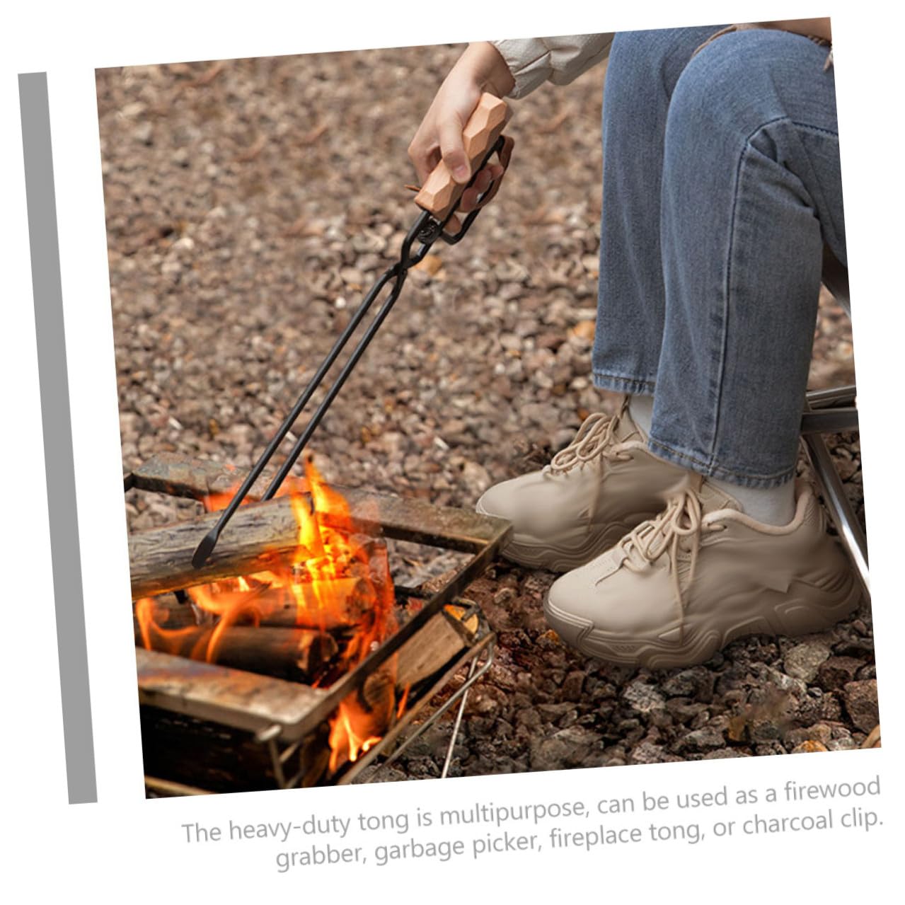 Chwytak do grilla z drewnianym uchwytem, ergonomiczny chwytak do paleniska i komina, akcesoria outdoorowe do grillowania i ognisk