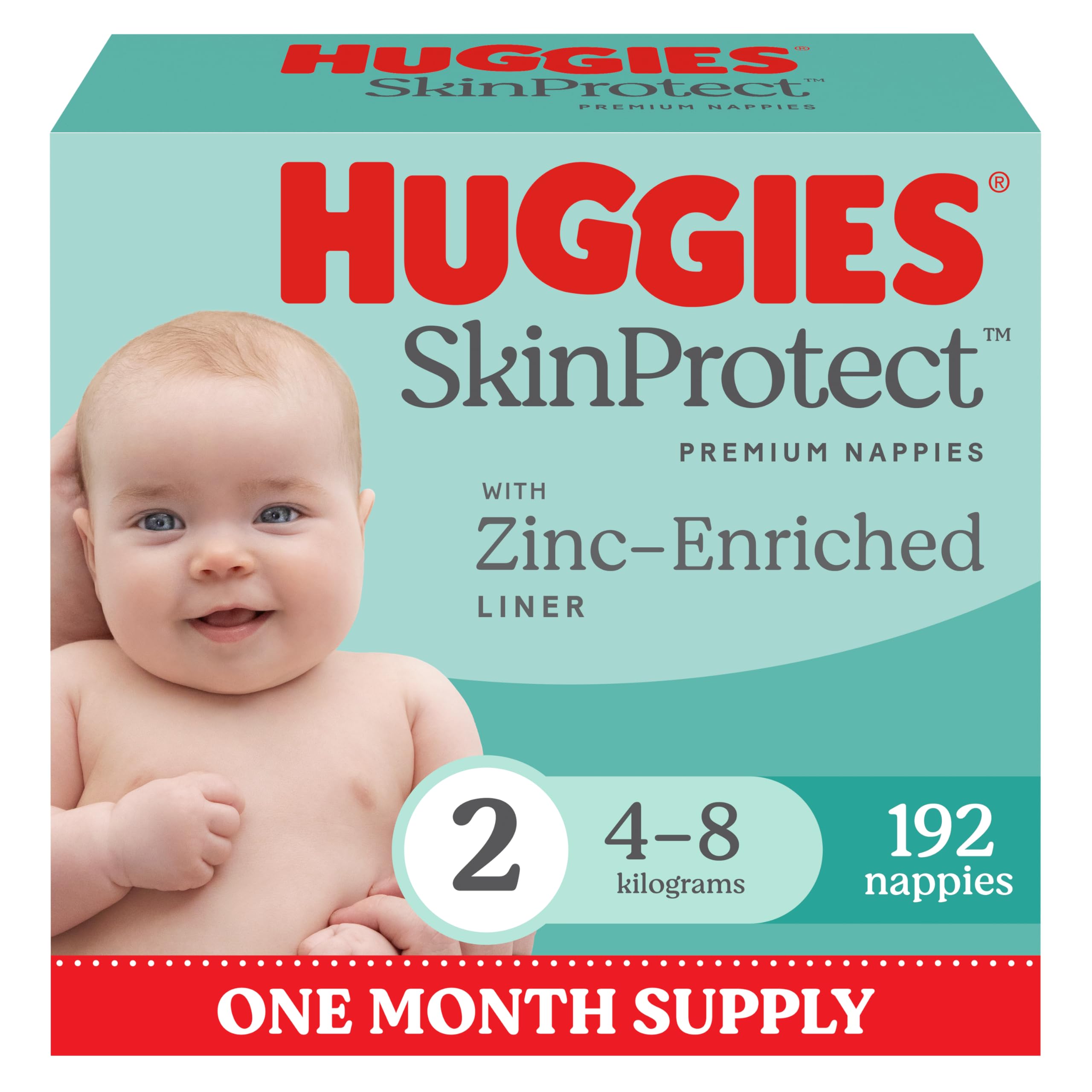 Huggies Infant Nappies Size 2 (4-8kg) 192 Count - One Month Supply (Packaging May Vary)