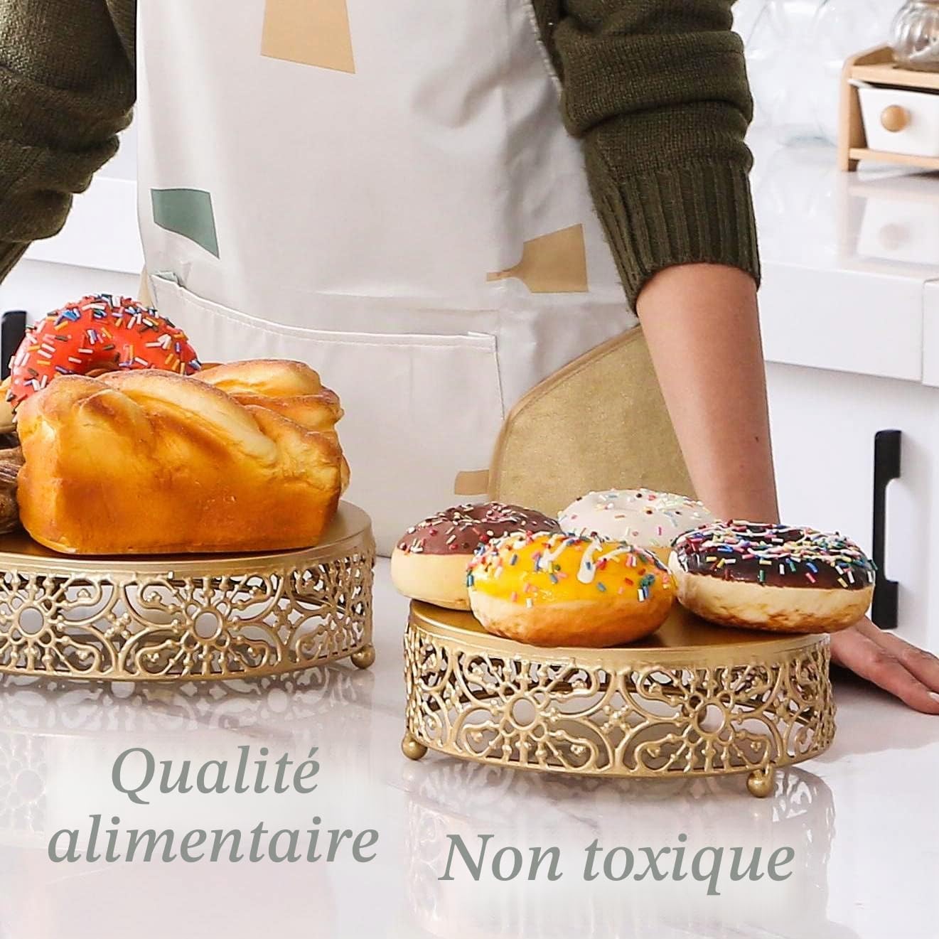 MEETOZ Lot de 3 présentoirs à gâteaux ronds en métal pour mariage, événement, fête d'anniversaire (doré)
