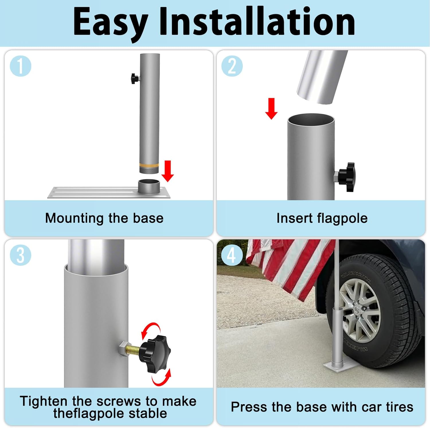 Portable Flag Pole Metal Tire Mount Fit Flag Pole with Diameter 2.57" Flagpole Tire Mount for Tailgate Party Picnic, Company Trip Tire Mount Flagpole Base