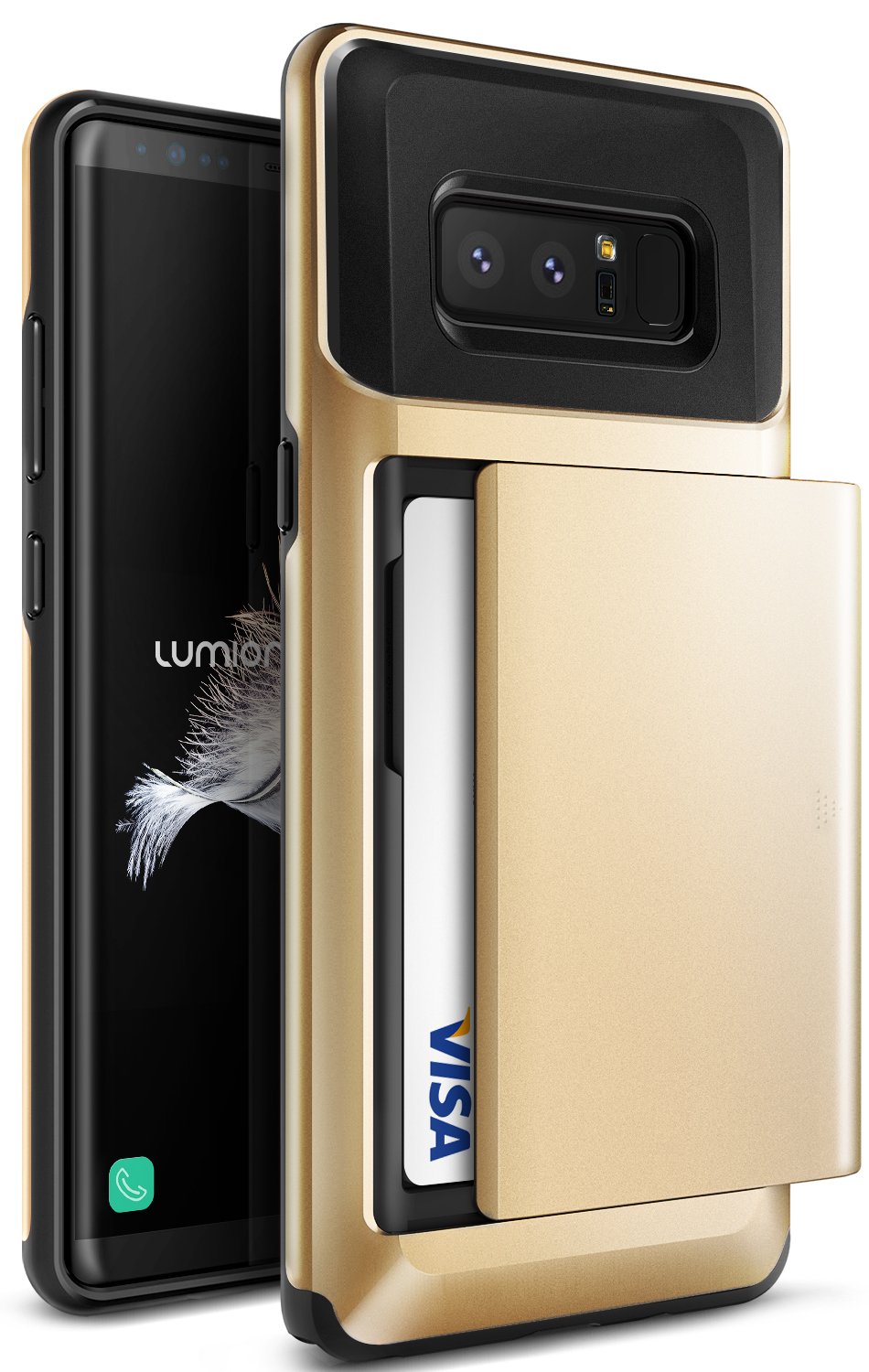 Note 8 Wallet Case, [Semi-auto Sliding] Card Slot Holder Wallet Case Heavy Duty Protective Slim Thin Fit Cover [Wireless Charging Compatible] for Galaxy Note 8 by Lumion (D.Glide) (Shine Gold)