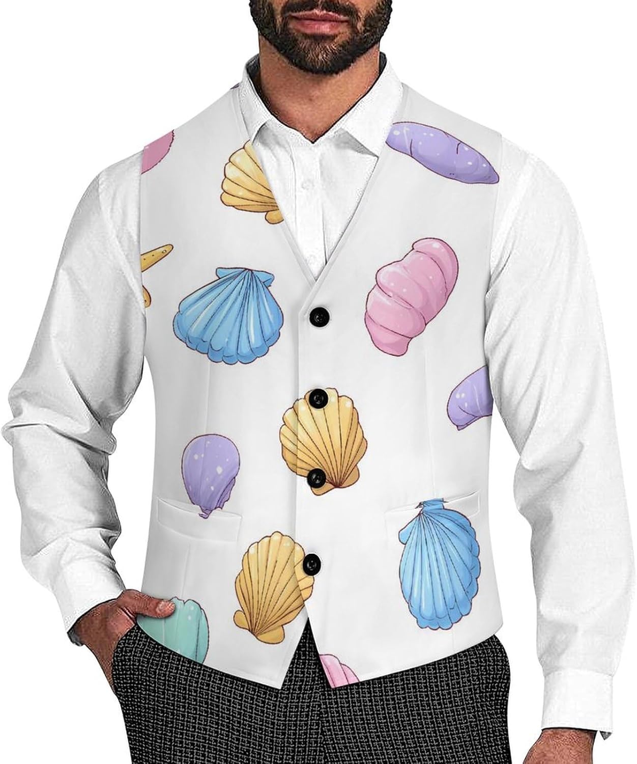Seashell Starfish Colorful Men's Suit Vest Formal Vests Casual Dress Fit Waistcoat Casual Tuxedo for Business