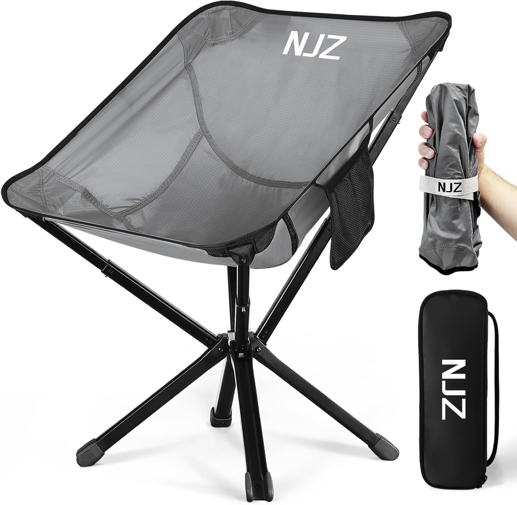 Outsunny Folding Camping Chair Lightweight Portable Chair for Outdoor Hiking Backpacking with Carry Bag Side Pocket White main image 1