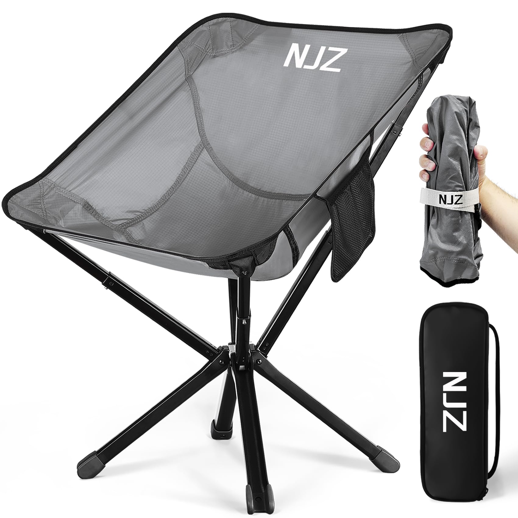 Lightweight Camping Chairs - Set up in 15s, Collapses to 13 Inches -Portable Chair with Carry Bag, Compact Folding Chair for Travel, Picnics, Lawn, Beach, Support 200 LBS - Sliver