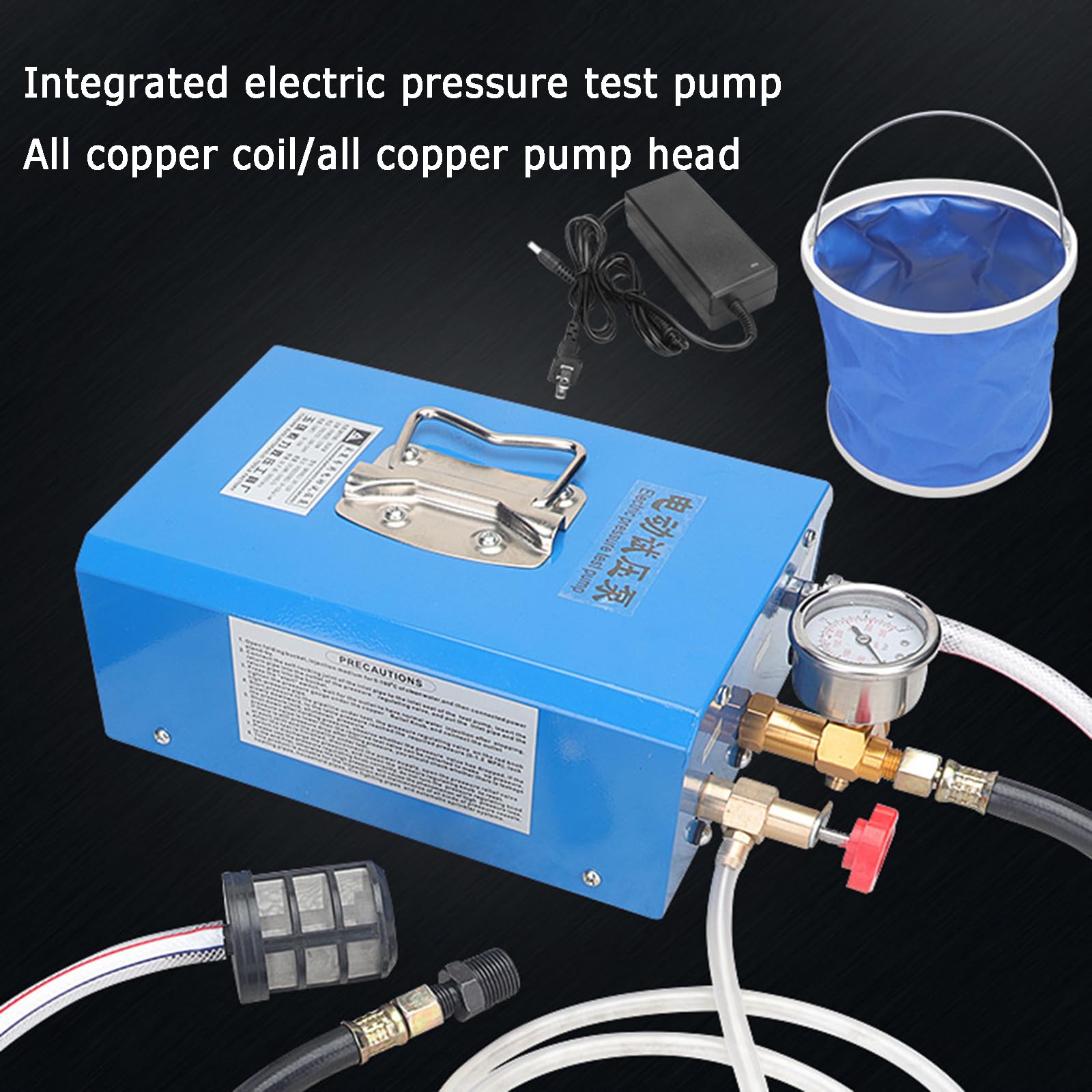 Bomba eléctrica de prueba de presión, herramienta de prueba hidrostática para lavado de coches, flujo máximo 9 l/min, medidor de presión 0-12 kg/cm², ideal para tuberías de calefacción de agua