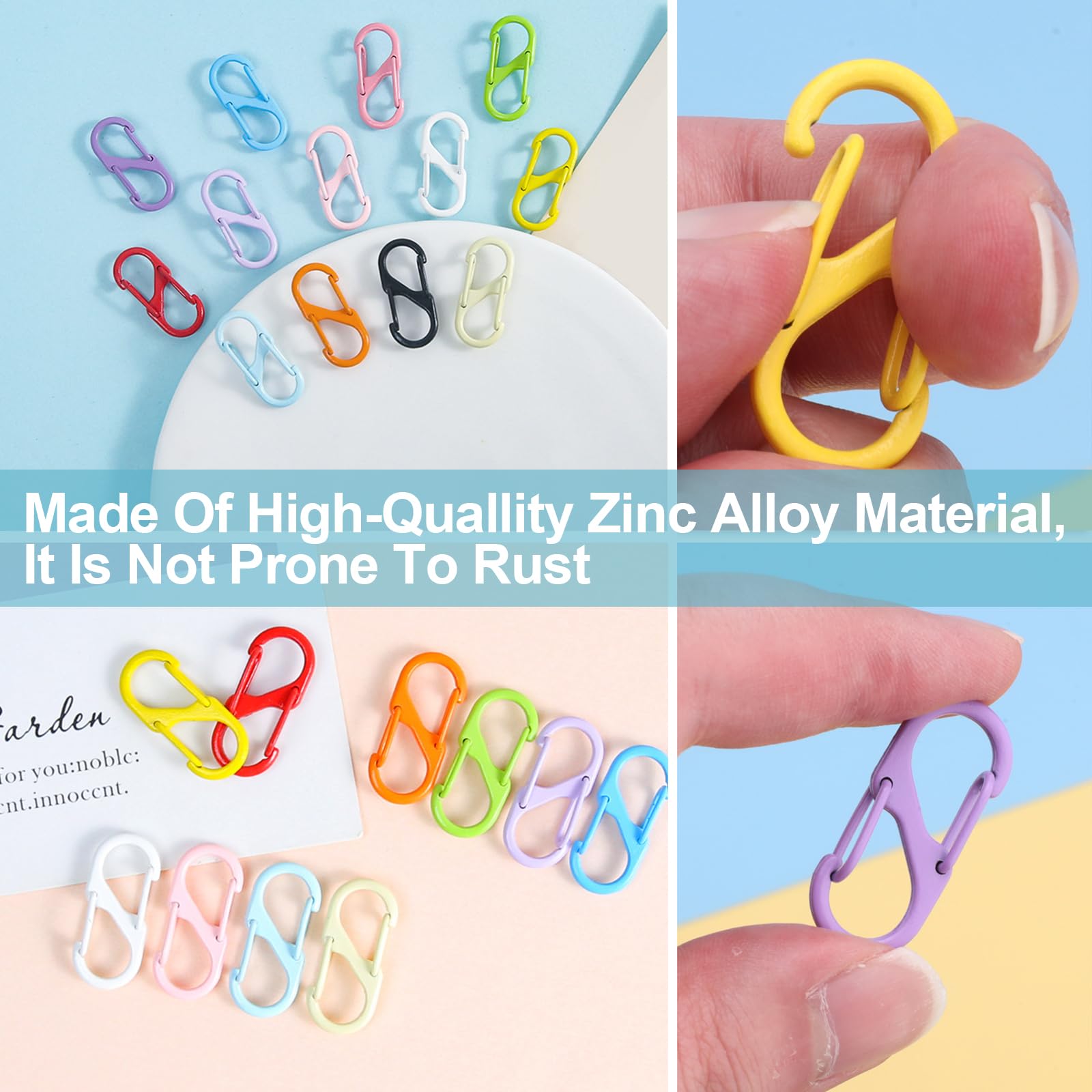 Junhonze 91 PièCes Mini Mousqueton - Petit Mousqueton en S - Mousqueton Porte Clé, AdaptéEs Au Camping en Plein Air, à La RandonnéE, à Un Usage Quotidien, avec BoîTe De Rangement (13 Couleurs) - 5