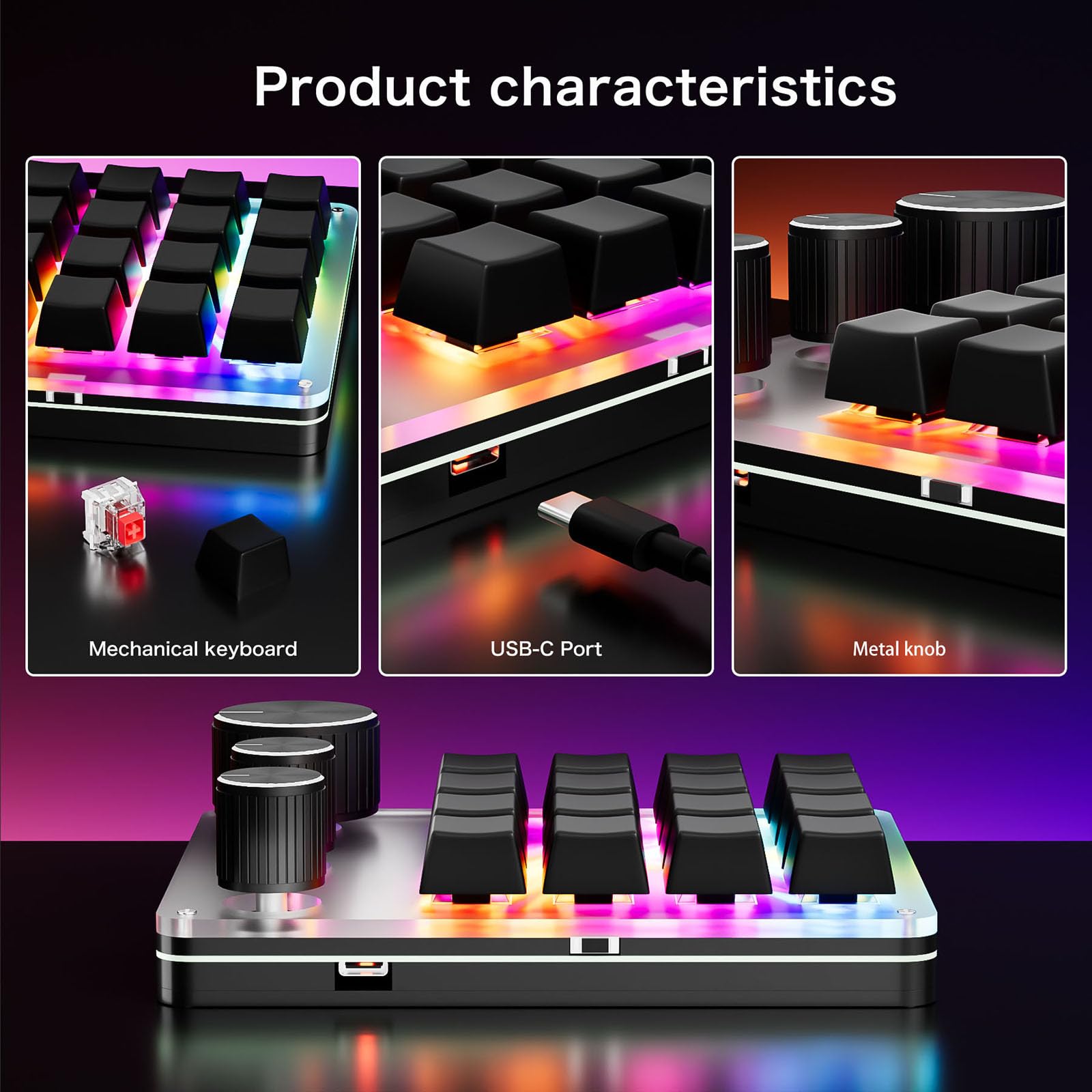 Clavier macro programmable à une main - 16 touches - 3 boutons - Clavier de jeu mécanique Hotswap pour bureau efficace