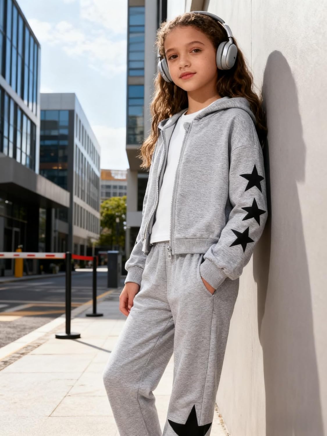Girls Clothes 2 Piece Outfits Five-Pointed Star Zip Hoodie Sweatshirt Pants Fall Clothing Set Size 7-14 - Image 4