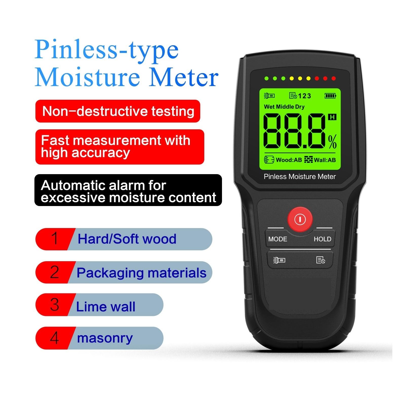 Misuratore di umidità induttivo M80 for legno Tester non distruttivo LCD digitale Igrometro da parete senza pin Legname di legno
