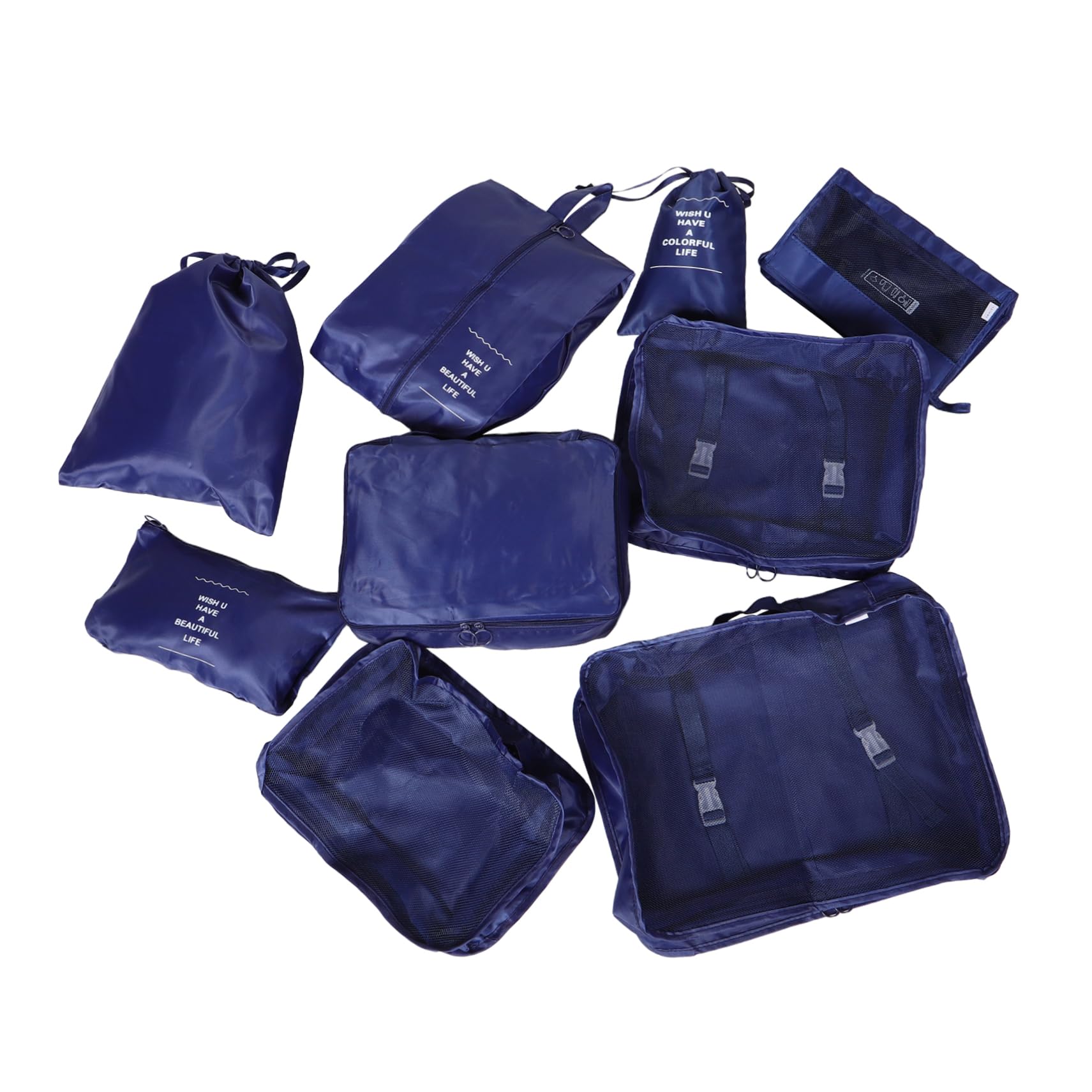 Set Organizer per Valigia da Viaggio in Nylon e Mesh, 9 Pezzi per Organizzazione Efficiente di Vestiti e Intimo, Portatile per Packing e Bagagli