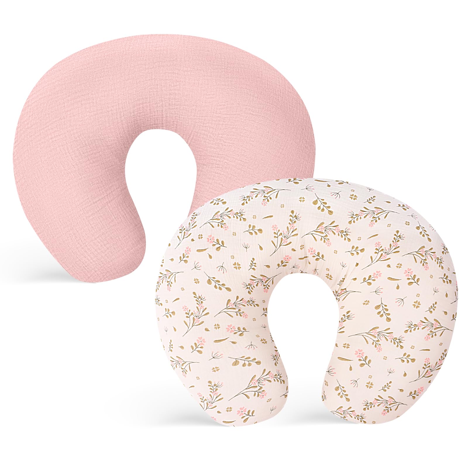 Winmany 2 Pack Muslin Nursing Pillow Covers Soft Cotton Newborn Breastfeeding Pillow Cover Baby Feeding Pillow Slipcover Shower Gifts for Boys Girls (