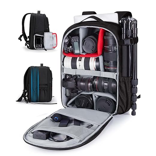 BAGSMART Camera Backpack, Expandable DSLR SLR Camera Bags for Photographers, Photography Travel Backpack with 15.6" Laptop Compartment, Rain Cover & Tripod Holder, Black