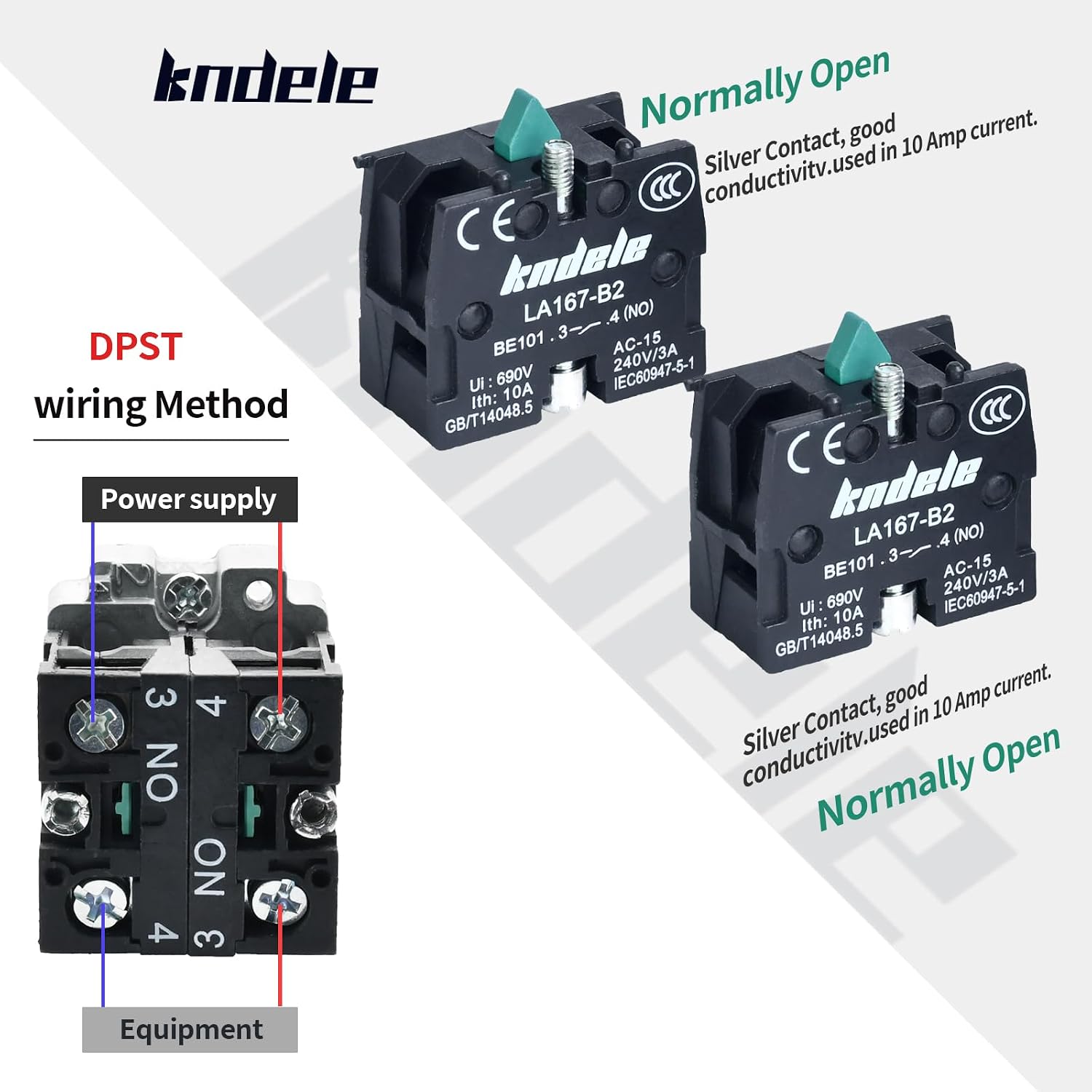 10Amp 22mm 3 Position Rotary Selector Switch with 24V Green LED, 10A 660VAC DPST 2NO Latching, IP65 Waterproof, 7/8" Panel Mount Industrial Switch