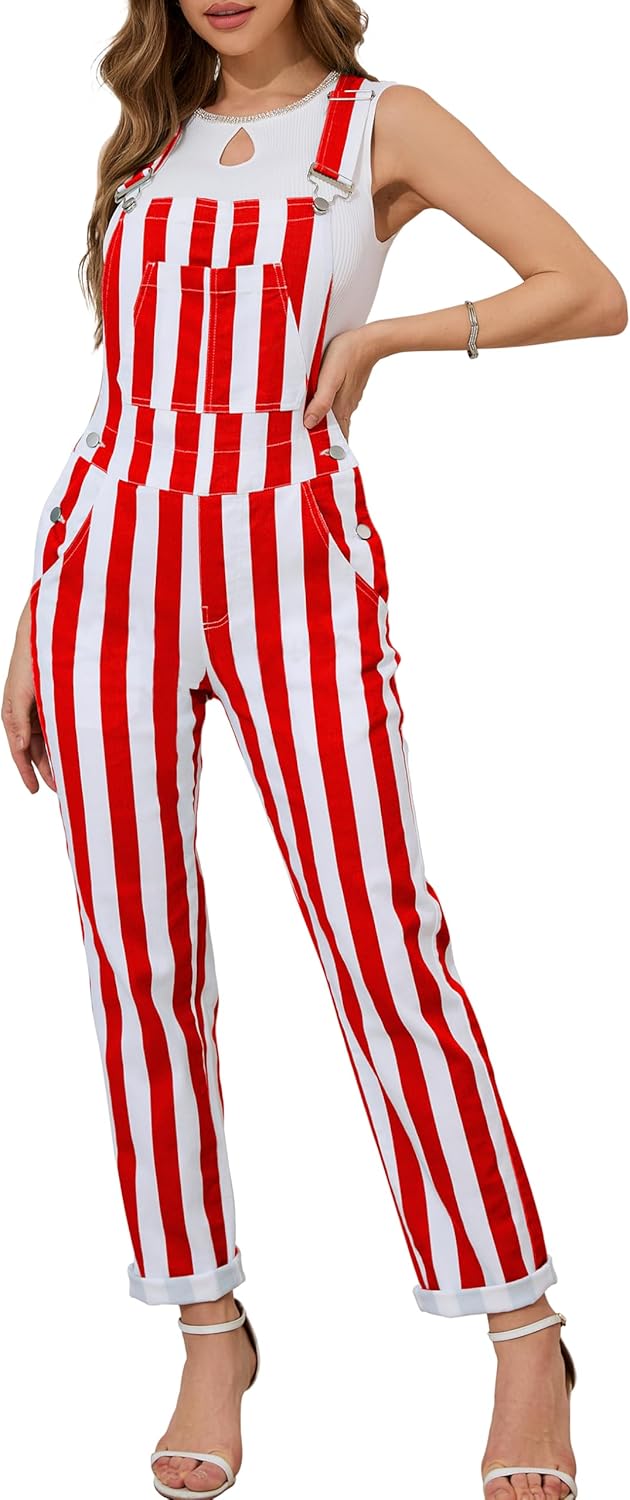 Bindefon Overalls for Women Fashion Jumpsuits Striped Pants Printed Bibs Coveralls White Elephant Gifts