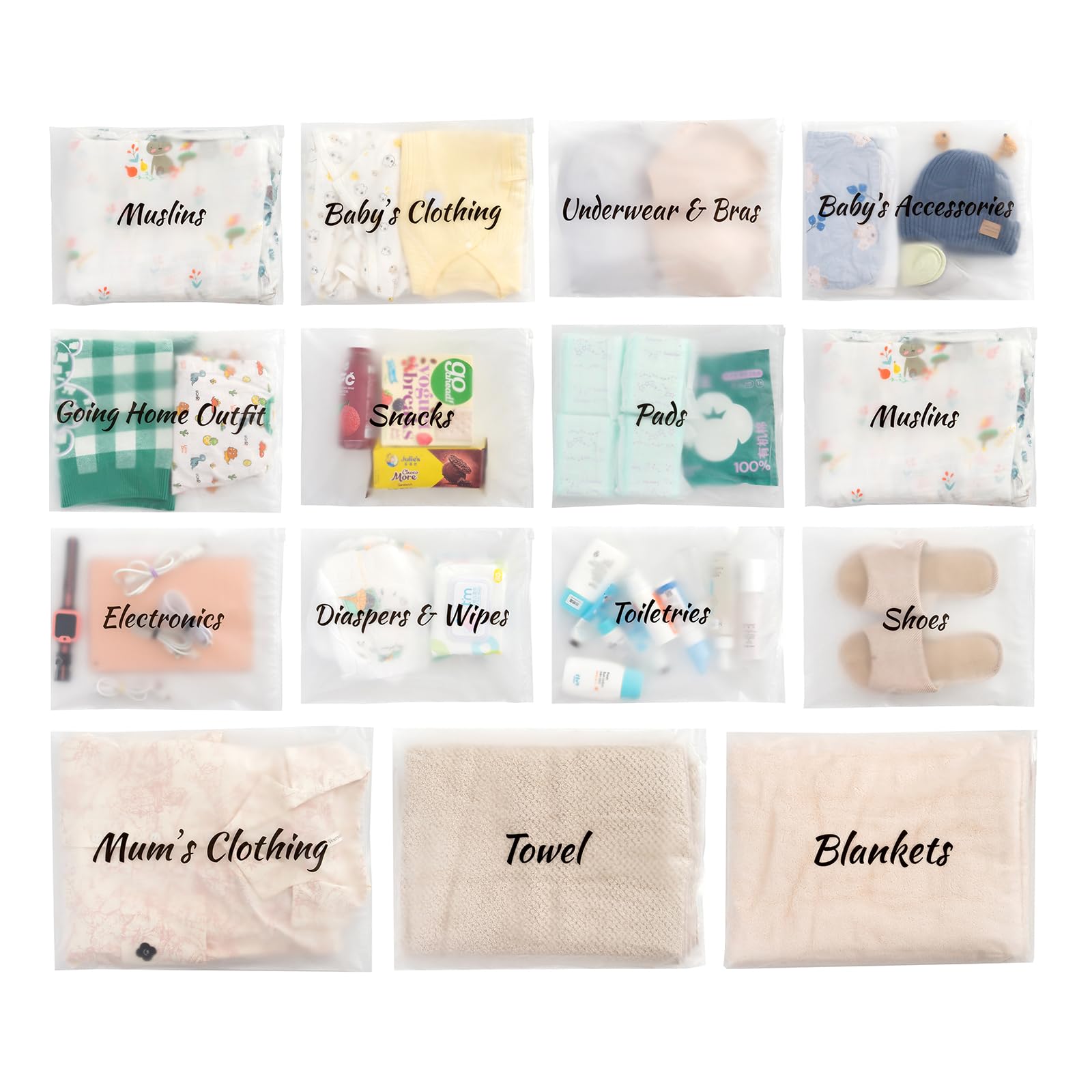 MANWU 14pcs Hospital Bags essentials for Labor and Diaper,Mom hospital bags Maternity Essentials,Maternity Organiser baggie,shower gift
