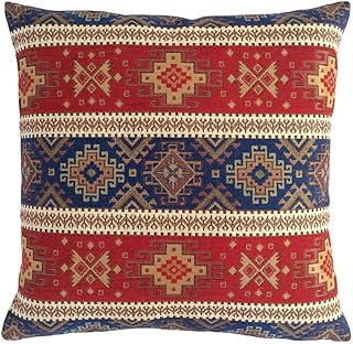 pillowerus Boho Square Throw Pillow Covers Kilim Red and Blue ~ 18 x 18 Inches D - Compare price