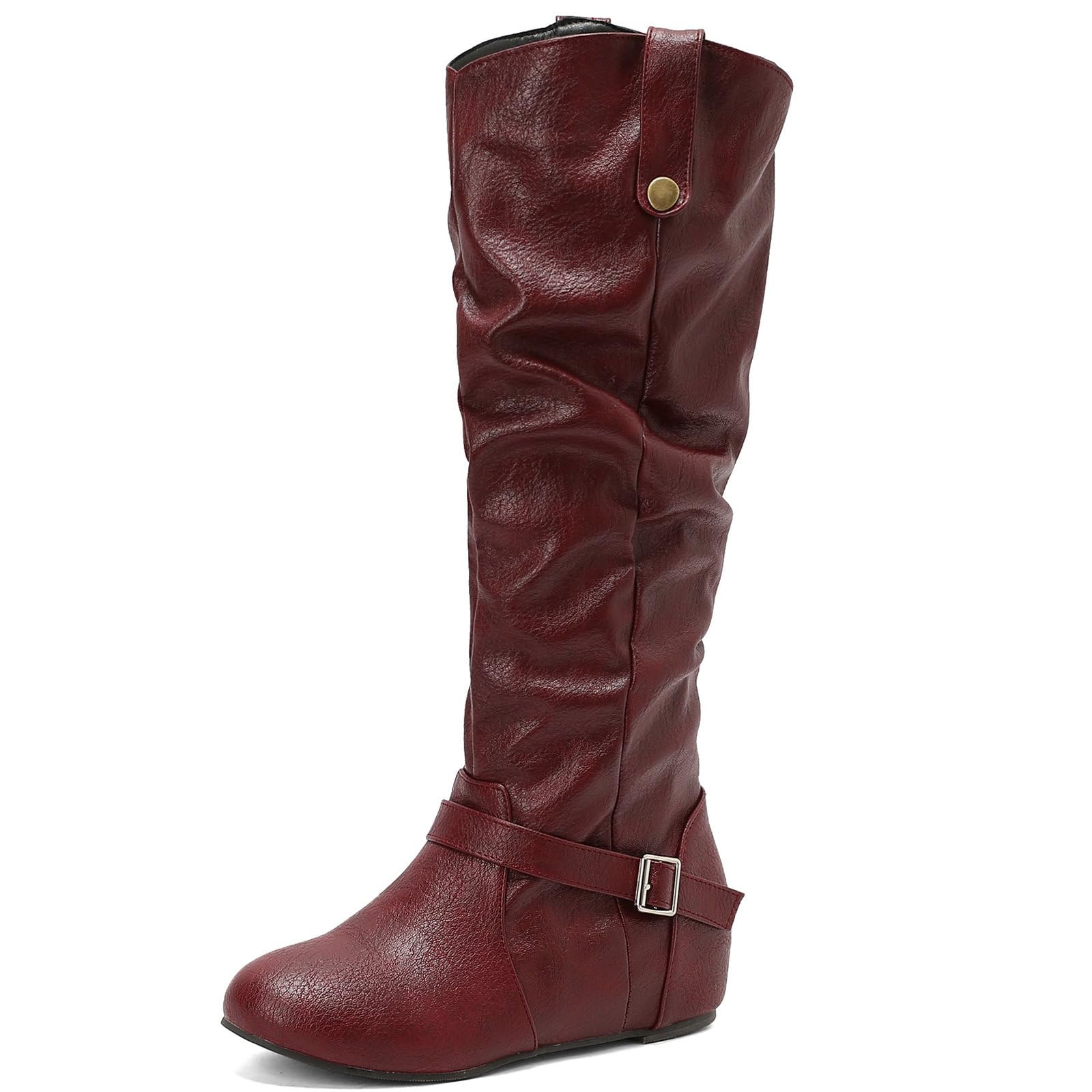 DINTAHA Slouch Boots Flat Knee High Cowboy Boots Hidden Wedge Boots Fall Slouchy Boots