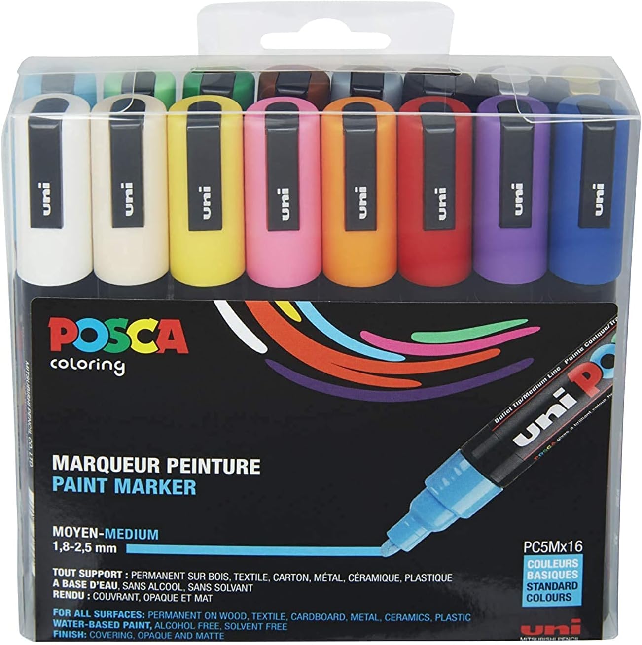 Posca Basic Colours PC5M Line 1.8-2.5 mm - 16 Colours Set